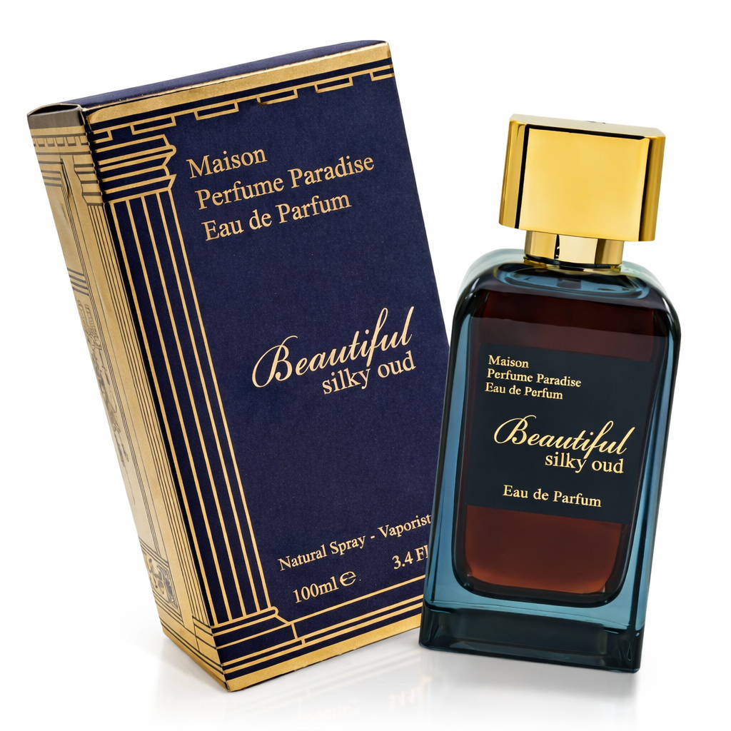 Beautiful Silky Oud 100ml Paradise Collection Perfume by Fragrance World in elegant packaging