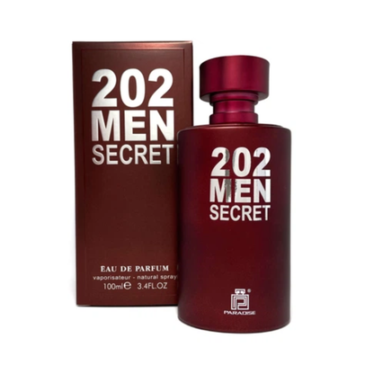 202 Men Secret 100ml Paradise Collection Eau De Parfum by Fragrance World - Fresh, spicy, and warm fragrance for men in a sleek bottle.
