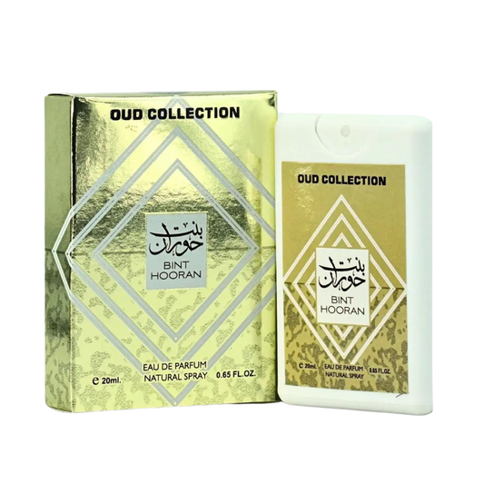 Bint Hooran 20ml Pocket Spray Fragrance by Ard Al Zaafaran - Elegant Eau De Parfum in a gold and white box