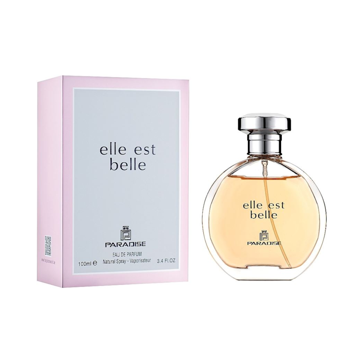 Elle Est Belle 100ml Paradise Collection Eau De Parfum by Fragrance World - Sweet floral gourmand fragrance with blackcurrant, praline, vanilla, and patchouli for women.