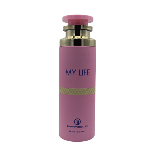 My Life 200ml Body Spray by Grandeur, Fresh Floral Scent Bottle with Pink and Gold Design