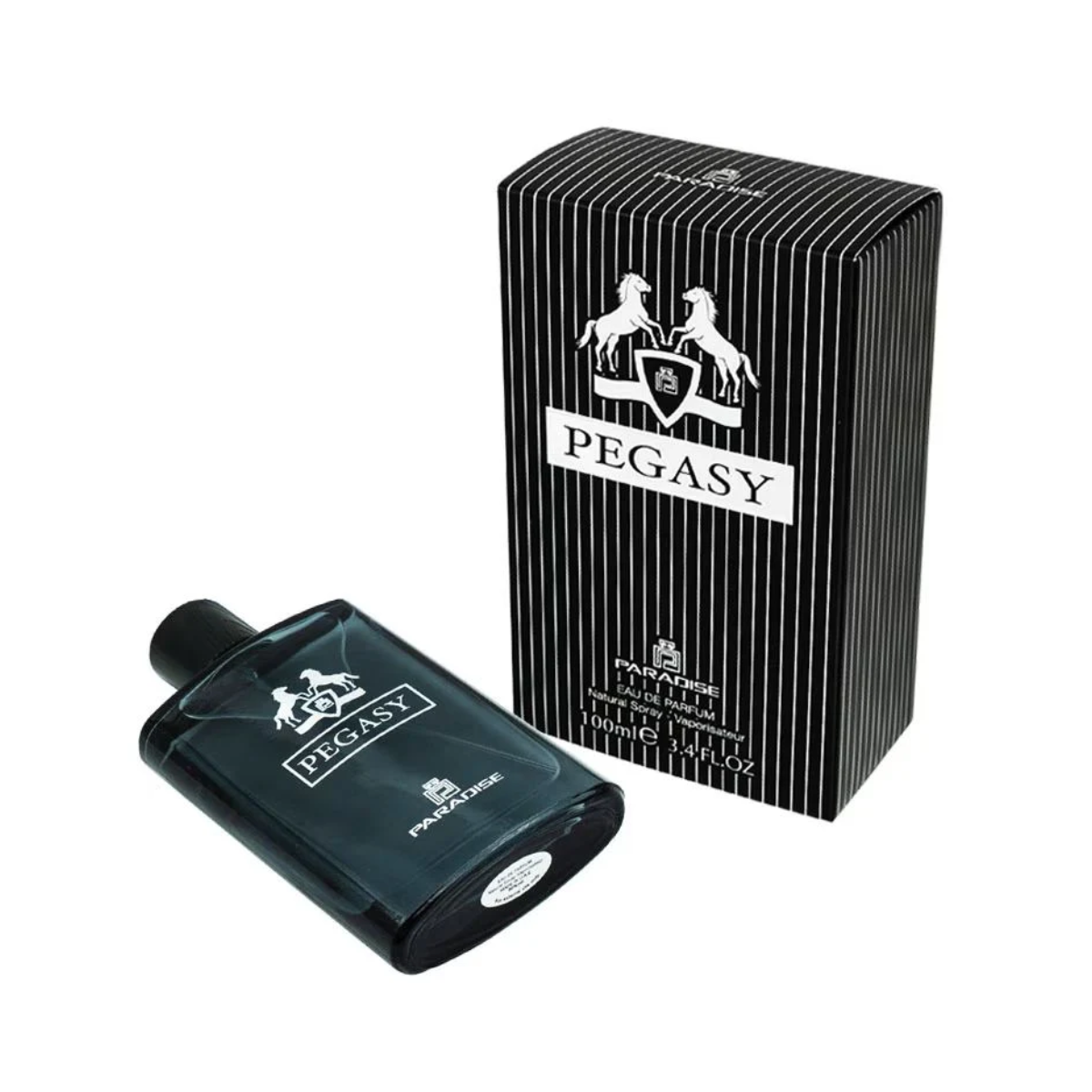 Pegasy 100ml Paradise Collection Eau De Parfum by Fragrance World - Elegant fragrance for men with candied citrus, vanilla, and amber notes in a refined bottle.
