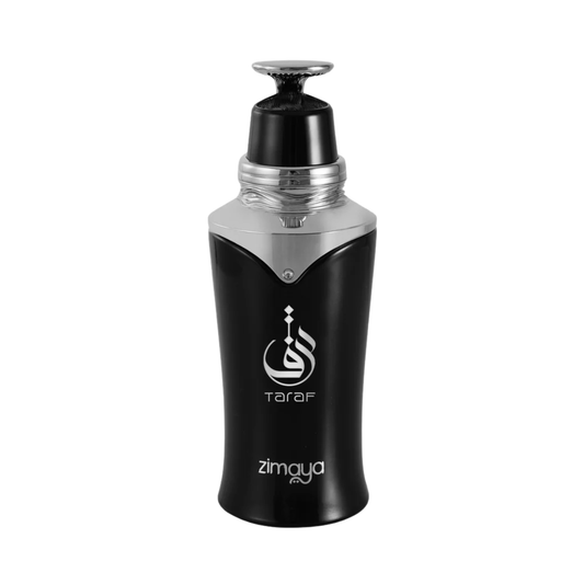 Taraf Black 100ml Perfumed Fragrance by Zimaya, Bold Arabian Scent Bottle with Silver and Black Design