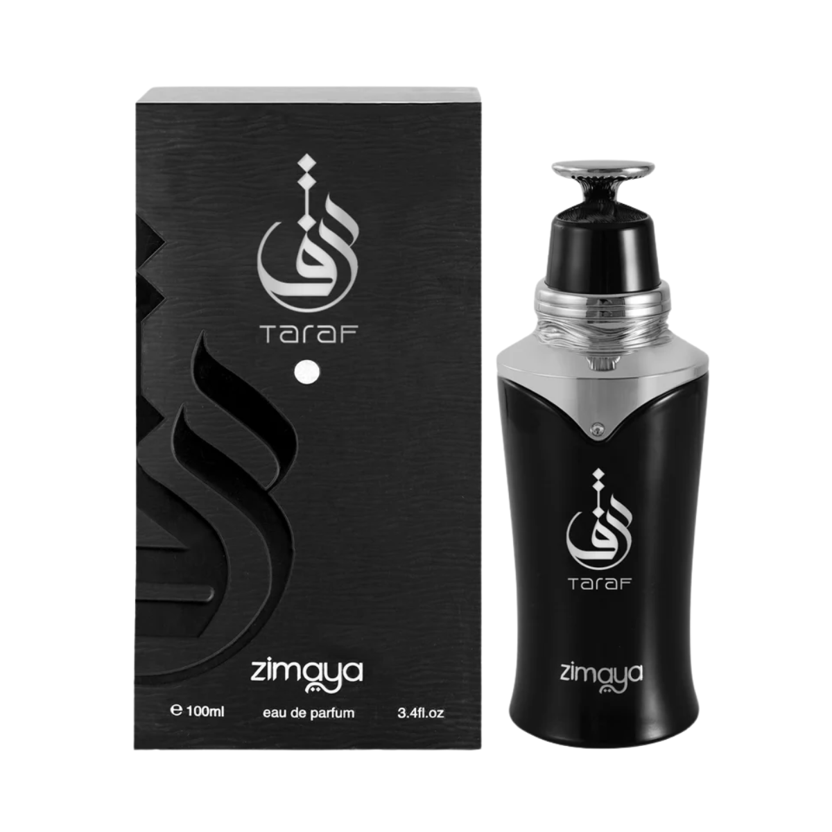 Taraf Black 100ml Perfumed Fragrance by Zimaya, Bold Arabian Scent Bottle with Silver and Black Design