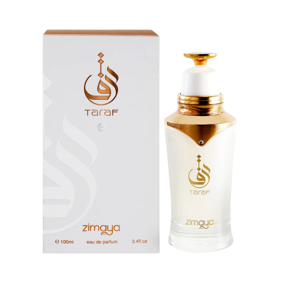Taraf White 100ml Perfumed Fragrance by Zimaya, Elegant Fresh Scent Bottle with Gold and White Design