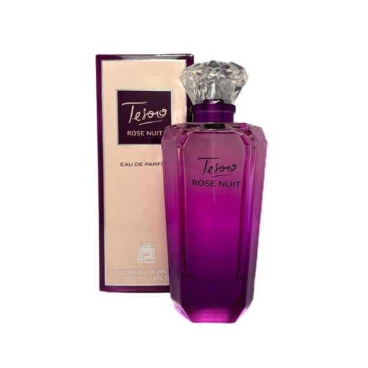 Tesoro Rose Nuit 100ml Paradise Collection Perfume by Fragrance World - Sweet floral fragrance with raspberry, rose, vanilla, and musk notes.