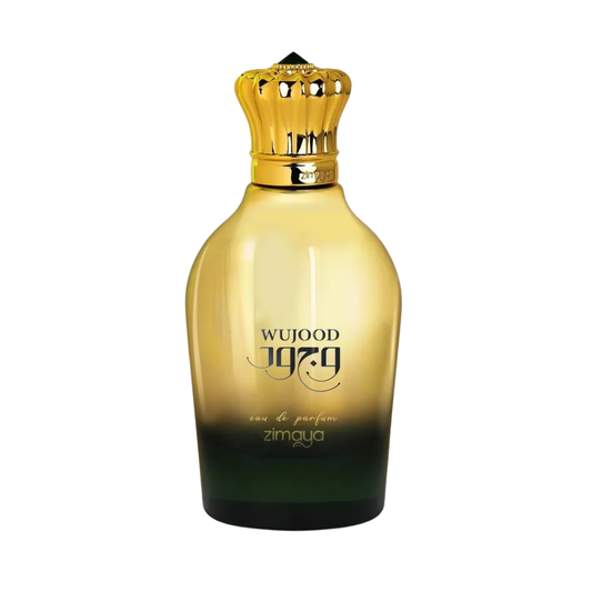 Wujood 100ml Perfumed Fragrance By Zimaya with golden crown top and gradient amber-green bottle