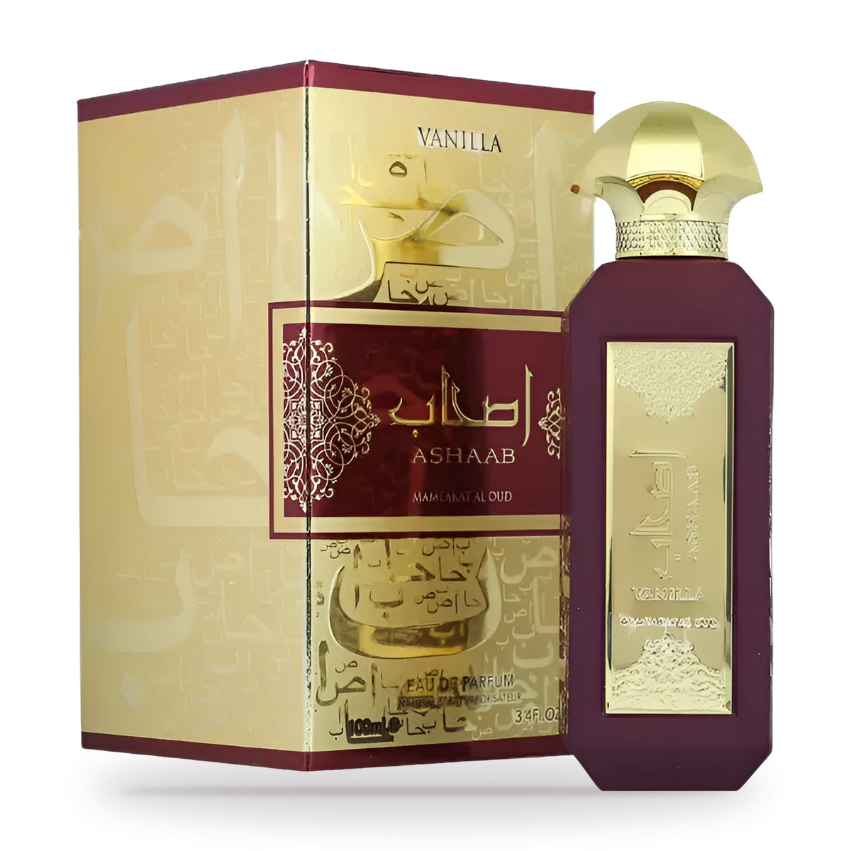 Ashaab Vanilla by Mamlakat Al Oud 100ml bottle and box
