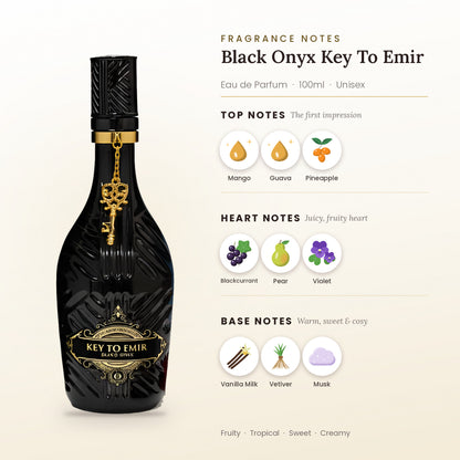 Black Onyx Key To Emir fragrance notes – top, heart and base