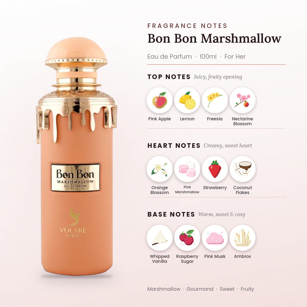 Bon Bon Marshmallow fragrance notes – top, heart and base