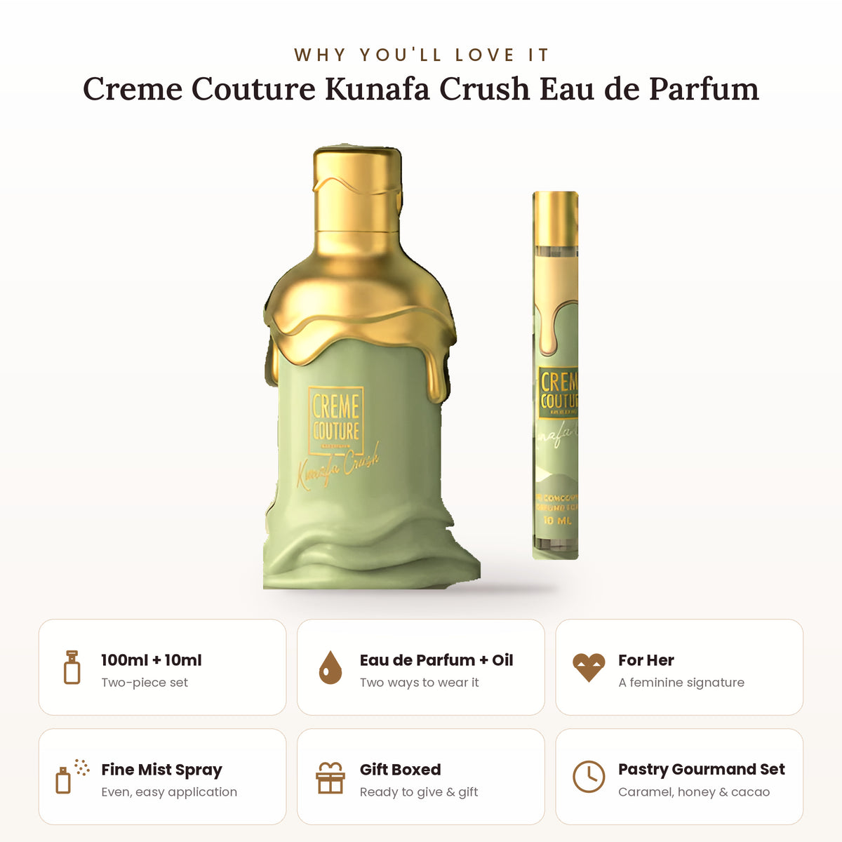 Creme Couture Kunafa Crush two-piece fragrance set key features
