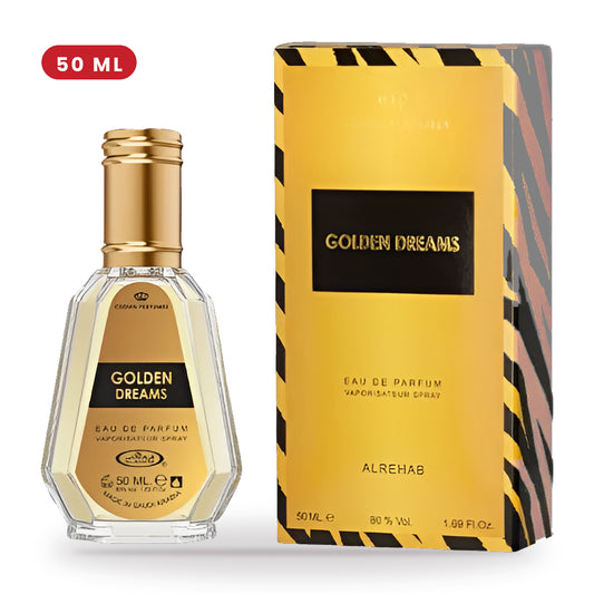 Golden Dreams by Al Rehab 50ml bottle and box