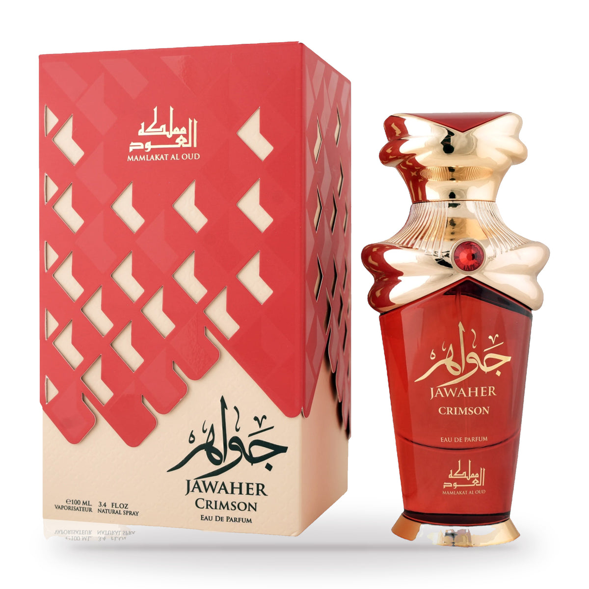 Jawaher Crimson by Mamlakat Al Oud 100ml bottle and box