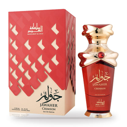 Jawaher Crimson by Mamlakat Al Oud 100ml bottle and box