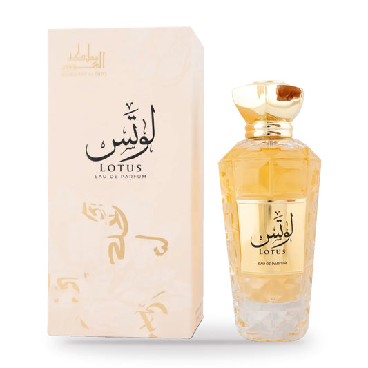 Lotus by Mamlakat Al Oud 100ml bottle and box