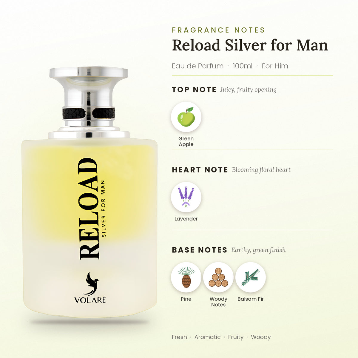 Reload Silver for Man fragrance notes – top, heart and base