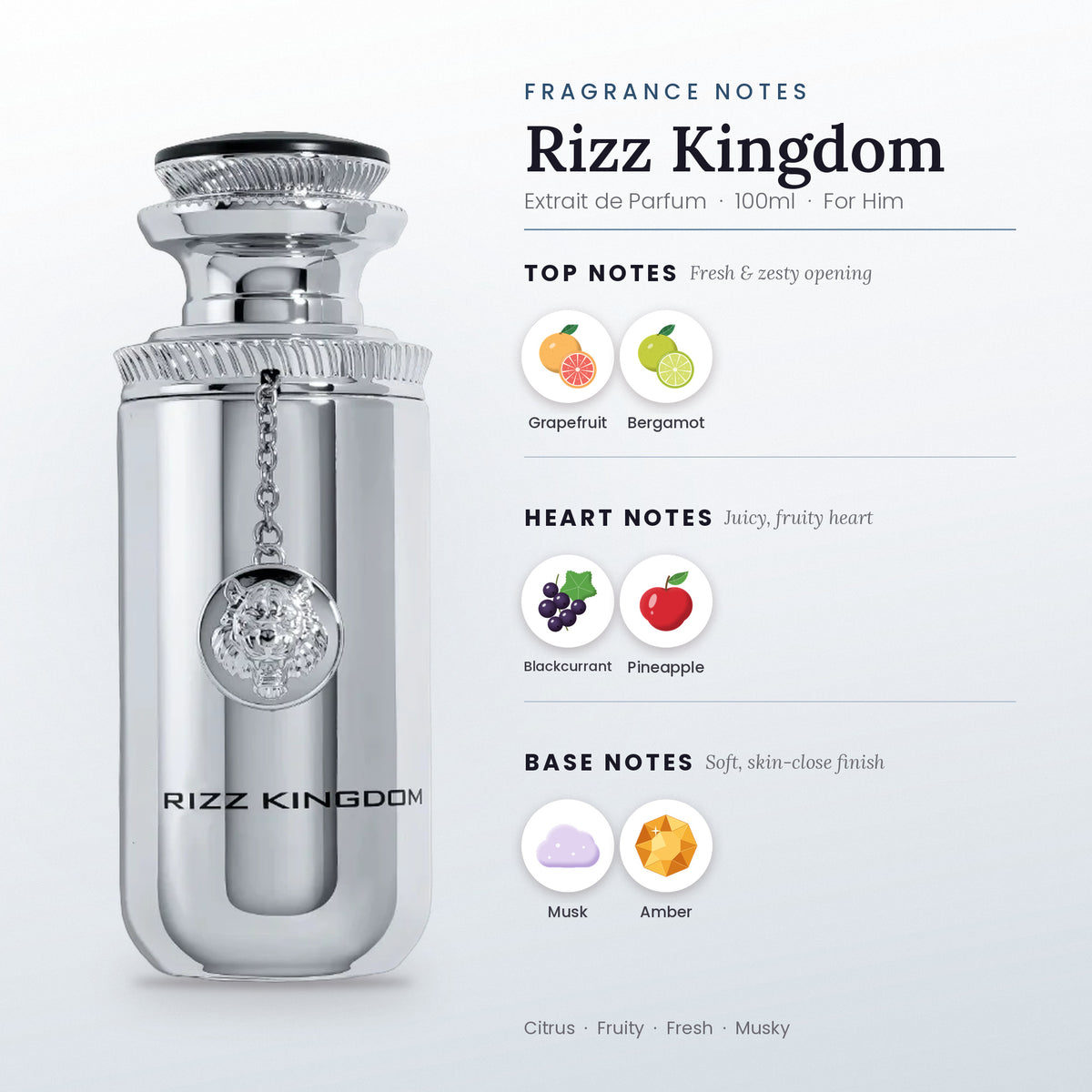 Rizz Kingdom fragrance notes – top, heart and base