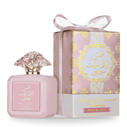 Shams Al Emarat Khususi Pink Blush by Ard Al Zaafaran 100ml bottle and box