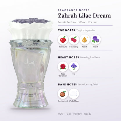 Zahrah Lilac Dream fragrance notes – top, heart and base